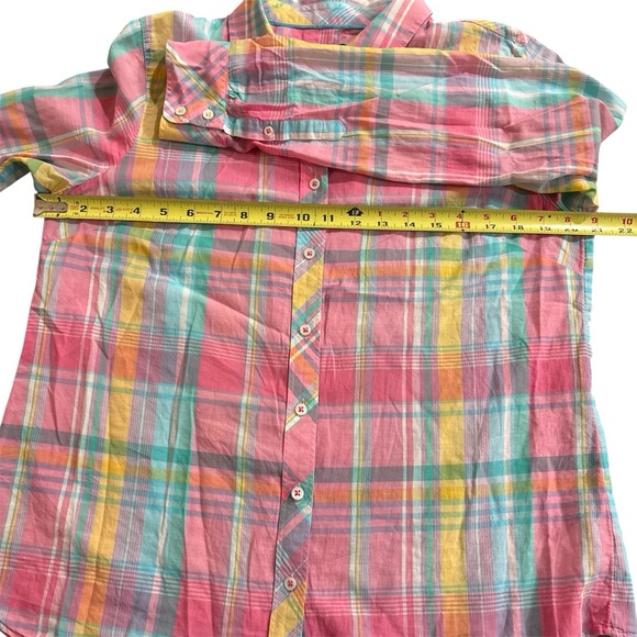 Talbots EUC Multicolored Spring Plaid Cotton Button-Up Shirt long sleeve Size M - Picture 5 of 8